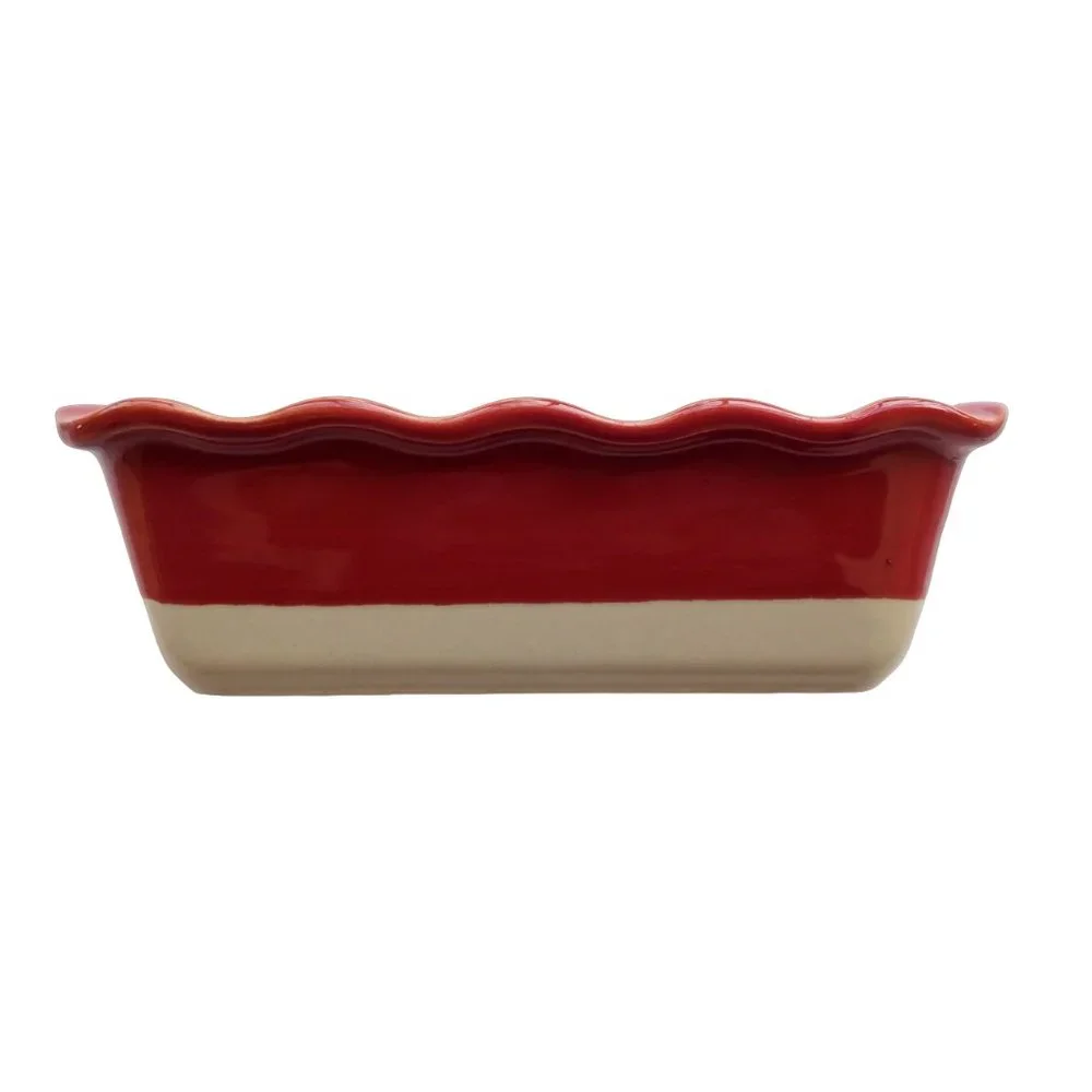 Emile Henry France Vintage Ceramic Ruffled Small Baking Loaf Pan in Burgundy